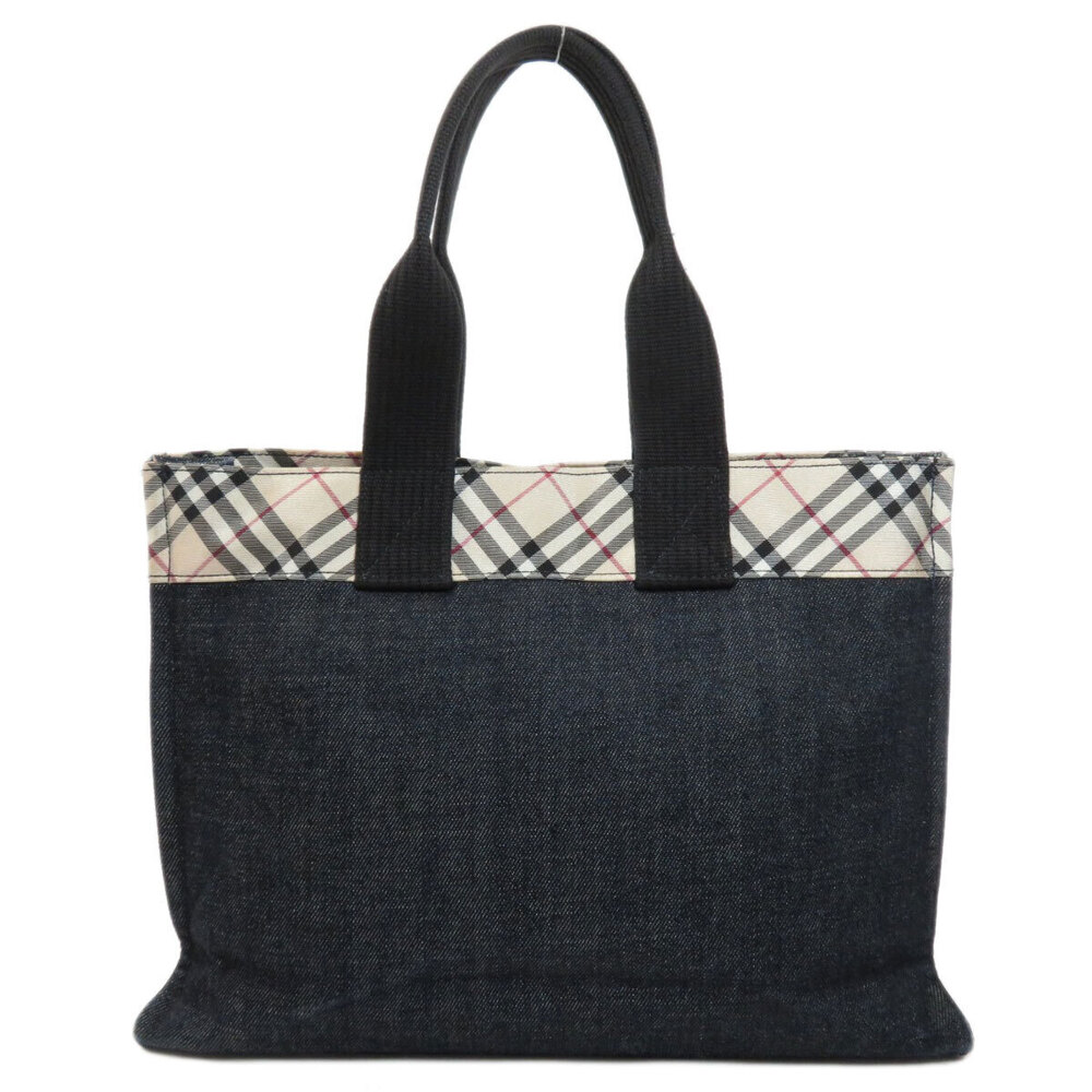 Burberry Check Tote Label Denim Bag Nova Blue